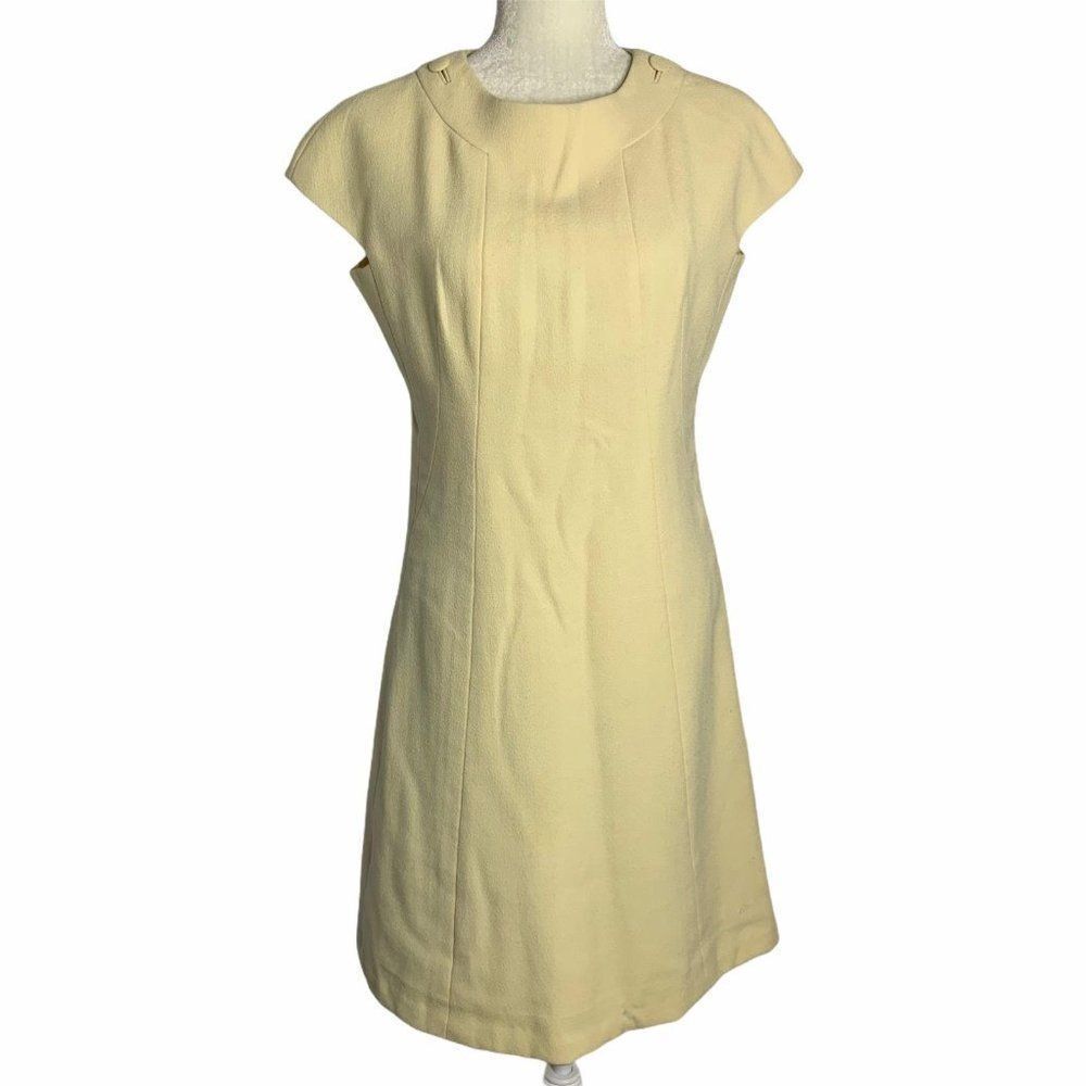 Vintage 60s Adele Simpson Wool Shift Dress M Cream